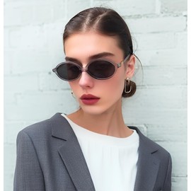 FEISEDY Vintage Oval Sunglasses for Women Men 90s Narrow Lightweight Shades Y2k Trendy Sunnies B1159 Transparent Grey
