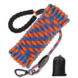Tresbro (Improved Model) Long Lead, Round Rope, Dog Leash, Orange, 2.9 ft (9 m), Tangle-Free Training Leash Lockable, 360° Rotation, Carabiner Hook, Sponge Handle, Lightweight, Ideal for Outdoor Walks