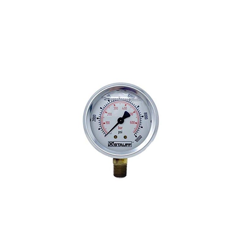 Stauff 2.5" Hydraulic Pressure Guage, Stainless, 10000 psi, 1/4" NPT,