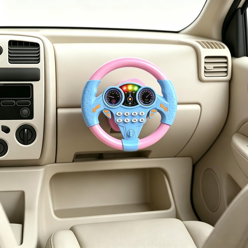 Steering Wheel Model, Suction Cup Prop for Car Travel, Blue-Pink