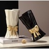 WLGRANJIA Black Ceramic Bow Vase, 9.3 Inch Flower Vase for