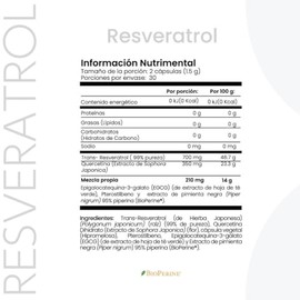 CellX  Trans-Resveratrol 99 700 mg por porción con Quercetina, Pterostilbeno y BioPerine  60 Cápsulas  30 Porciones  Suplemento Alimenticio Vegano    