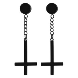 Men's Women's Earrings Cross Pendant: Stainless Steel Vintage Punk Long Chain Stud Earrings Without Ear Hole Jesus Earrings Set Fashion Jewellery, Stainless Steel, No Gemstone