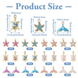 Beadthoven 24pcs Sea Life Enamel Charms Sea Turtle Starfish Mermaid Tail Charms Peandants Gold Plating Alloy Summer Beach Ocean Animals Charms Beads for Necklace Bracelet Earrings DIY Jewelry Making