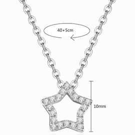 Hinvan 925 Sterling Silver Necklace Silver Star Necklace Charm Cubic Zirconia Star Pendant Necklace Womens Sparkling Silver Necklace for Women and Teen Girls with Gift Box