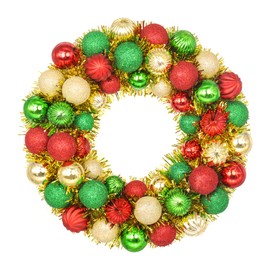 Traditional 16 Inch Christmas Wreath with Red, Green & Gold Ornaments – Classic Holiday Front Door Wreath for Home, Fireplace, Party, Office Decoration