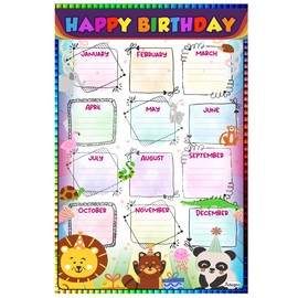 Happy Birthday Coloring Poster for Classroom, Happy Birthday Poster Chart for Classroom Decorations - Art Animal Birthday Poster Monthly Birthday Chart Class Birthday Decoration 12''x18'' for kids