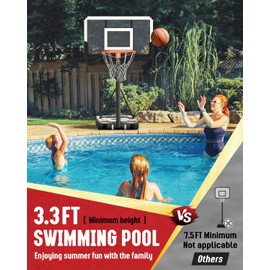 Seray Kids/Adults Basketball Hoop Outdoor 3.3-10ft Adjustable, Swimming Pool Basketball Hoop for Kids/Adults/Family in Poolside/Backyard/Indoor, 40 in Shatterproof Backboard and Enlarged Base