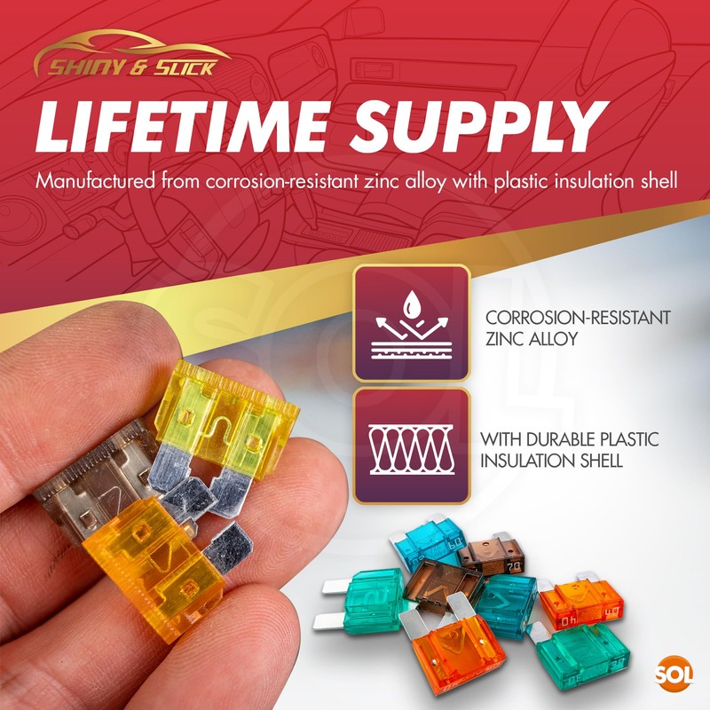 SOL 120pk Assorted Car Micro Fuses, Zinc Alloy Blades with