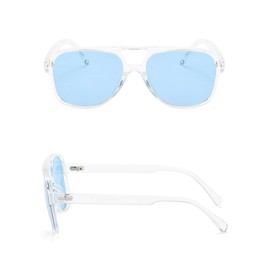 QVKUUT Square Polarised Sunglasses Women Men 70s Vintage Trendy Glasses Classic with Double Bridge, Transparent/Blue