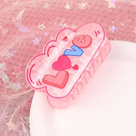 Valentines Day Love Hair Claw Clips Pink Love Heart Hair Clip Acrylic Cloud Shape Hair Accessories Big Claw Clips for Women Girls Strong Non Slip Hair Clip for Thick Thin Hair