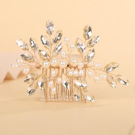 BERYUAN Crystal Rhinestone Hair Comb Rhinestone Pearls Headpiece Teardrop Rhinestone Wedding Hair Accessories for Women (gold)