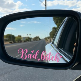 Set 2Pcs Pink Bad B*tch Rearview Mirror Decal Funny Saying, Sarcastic Decals, Mother's Day Gift, Water Bottle Kindle Sticker, Vinyl Waterproof 3x0,7 inch Car Decals for Women