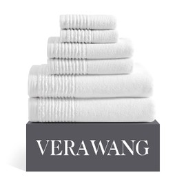 Vera Wang - Bath Towels, 100% Super Soft & Highly Absorbent Cotton Towel Set, Medium Weight Plush Feel, Low Linting & Fade Resistant Bathroom Towels (Sculpted Pleat White, 6 Piece)