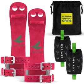 LEVIERO - Juego de empuñaduras de gimnasia estrechas, apretones para gimnasia y niñas, apretones de clavija con piel suave, cierre de muñeca de doble hebilla y agujeros ajustables para los dedos, para todas las edades, color rosa, 3)