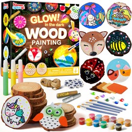 Klever Kits - Kit de pintura de madera, 16 piezas que brillan en la oscuridad, arte y manualidades para niños de 6 a 12 años, suministros de arte con hojas de fieltro, regalo de fiesta de cumpleaños