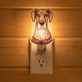 VOUWOWOX Great Dane Dog Shaped Night Light – Stained Glass Styled Cutout Design – Vertical Plug in Wall Nightlight – Gift for Dog Lovers – Bulb Included