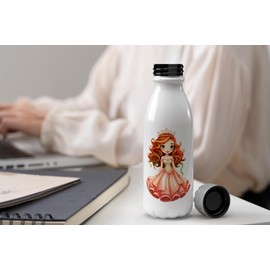 MAXIKIWI - Einwandige Wasserflasche mit Schraubverschluss, nicht isoliert, leichtes Aluminium, BPA-frei, auslaufsicher, niedliche Prinzessinnen-Aquarellkunst, 500 ml