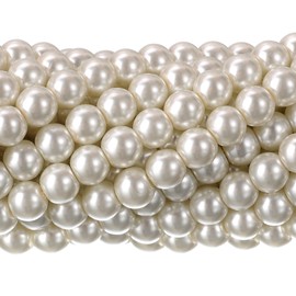 RUBYCA 200Pcs Czech Tiny Satin Luster Glass Pearl Round Bead for Beading Jewelry Making 4mm Cream