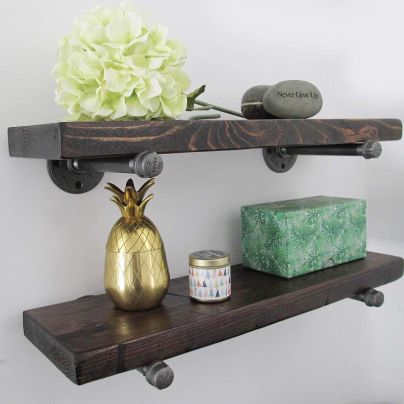 3/4" Industrial Black Iron Pipe Shelf Brackets, Rustic Wall Mounted