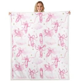 Feelyou Kids Pink Ballet Sherpa Blanket Dancing Ballerinas Fleece Throw Blanket Pink Bow Tie Plush Blanket for Bed Sofa Couch for Kids Boys Girls Lace Fuzzy Blanket Adult Bedroom Decor Throw 50"x60"