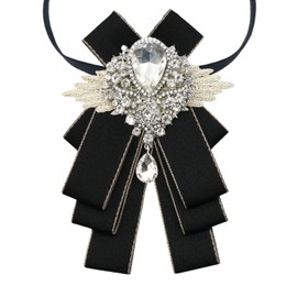 LJBFNN Womens Mens Bow Tie, Ribbon Rhinestone Crystal Bow Ties for Women Men Clip on Bowties for Shirt Tuxedo Wedding Party (Black White)