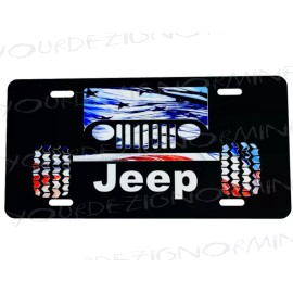 UltraMagaAF.com JEEP GRILL AMERICAN FLAG aluminum LICENSE PLATE metal print vanity tag PATRIOTIC