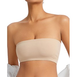 Upushall Strapless Bandeau Bras for Women Seamless Stretchy Wireless Bralettes Non-Padded Tube Bra Beige S
