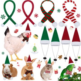 8 Pack Christmas Small Animal Costume Guinea Pig Santa Hat with Scarf for Chicken Rabbit Ferret Hamster Chinchilla Hedgehog Lizard Holiday Christmas Party Outfit