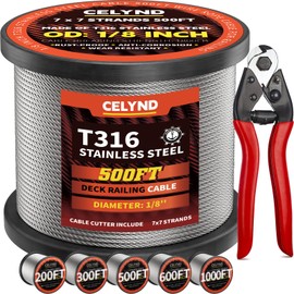 CELYND Stainless Steel Cable for Railing - 500FT 1/8" T316 Wire Rope Cable for Deck Railings System Kit