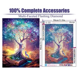 Ghuicja Diamond Painting Kits for Adults Life Tree Unicorn Book Moon Starry Sky Diamond Art Kit for Beginners,Paint with Diamonds Paintings Gem Art for Home Wall Decoration Gift 11.8x15.7in (B14275)