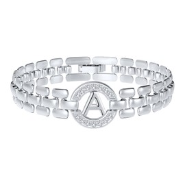 WEDDINEN Initial Bracelet,Silver Letter Bracelets for Women, Thick Bangle Wrist Gold Alphabet Bracelets, Christmas Gifts for Women Jewelry Initial A Charm Chain