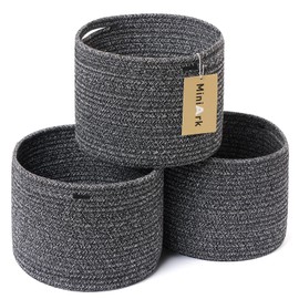 MiniArk Small Storage Basket for Organizing | Cube Shelf Closet Storage Baskets | 9.7×9.7×7.1” Cute Baby Basket for Nursery | Woven Rope Basket Bins | Gift Basket Easter | Round 3 Packs Dark Gray