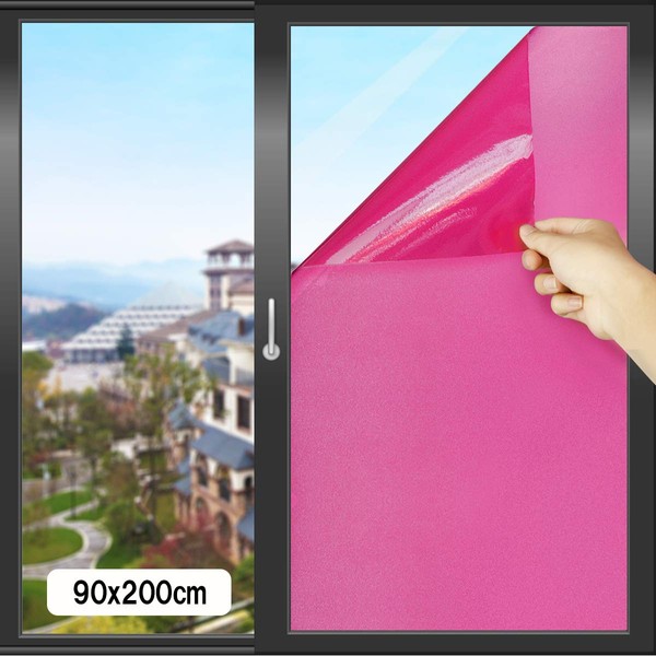 PROTEALL Window Film, Window Glass Film, Blindfold Sheet, Privacy Protection, Window Treatment Film, Glass Shatterproof Sheet, Insulation Film, UV Protection, Repositionable, Frosted Glass (Pink, 35.4 x 78.7 inches (90 x 200 cm)