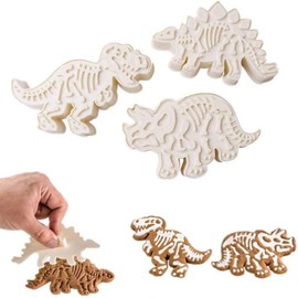 SHEBAKING - Juego de 6 cortadores de galletas con forma de dinosaurio jurásico Stegosaurus T-Rex Triceratops de esqueleto fósiles de dinosaurio, para niños y adultos