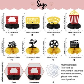 8 Pcs Movie Honeycomb Centerpieces Movie Theme Party Decorations Movie Premiere Party Decorations Movie Birthday Party Decorations Movie Supplies