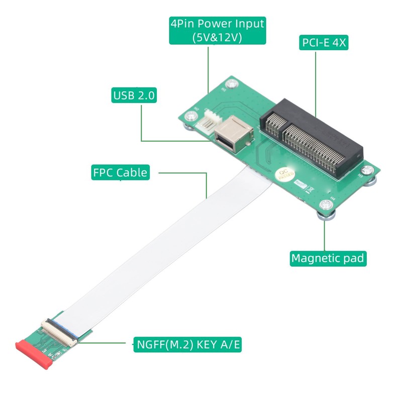 NGFF M.2 Key A/E to PCIE Express 8X USB Adapter