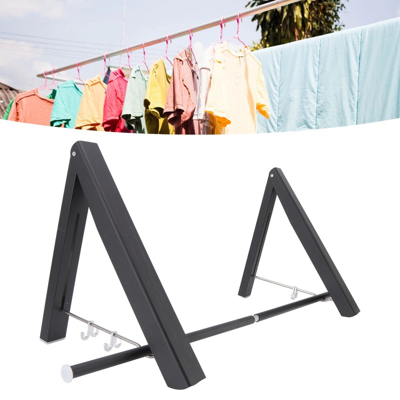 Retractable Clothes Rack Black Foldable Design Aluminium Wall Mounted Clothes