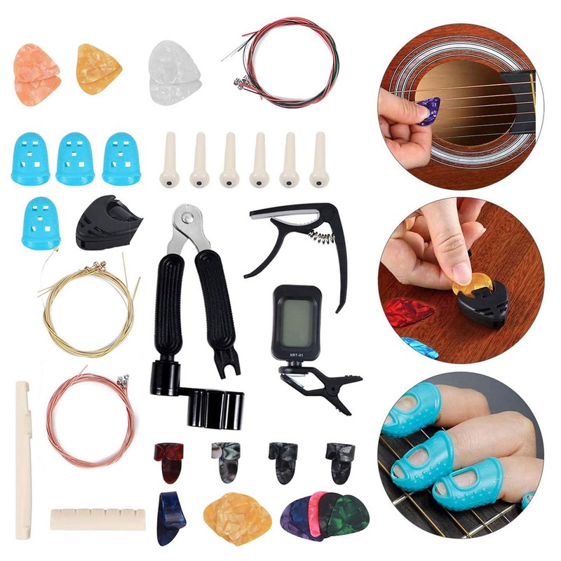 Guitar Accessories Kit Tuner Strings Changing Capo Picks Nail Cover