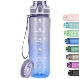 Alwager 32oz Motivational Water Bottles with Time Marker & Fruit Strainer, Single Color Water Bottle with Times to Drink, Leakproof & BPA Free, Reusable Plastic Bottle with Strap (No Straw)
