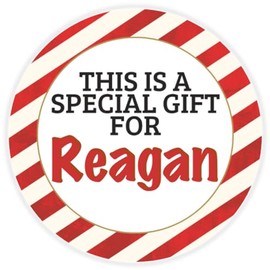 This is a Gift for Reagan - 100 Pack Circle Stickers 3 Inch - Candy Cane Merry Christmas Gift Tag Present Tree Holiday Custom Name Santa Claus
