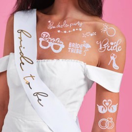 Bride Squad 50+ PCS Bachelorette Temporary Tattoos - Bach Party Decoration,Bridal Shower Supplies,Flash Glitter Iridescent Metallic Tattoos Girls Bachelor Party Favors