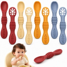 Juego de Cucharas para Bebé 8pcs, Ideales para Entrenar Alimentación | 2 en 1 Cubiertos para Bebe