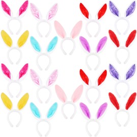 Cagemoga 18 Pcs Easter Bunny Ears Headbands Plush Rabbit Ears Headbands Colorful Ear Rabbit Hairband for Kids and Adults Easter Cosplay Party Dress Up Accessories