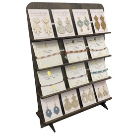 TORCHED DISPLAYS Jewelry Holder Necklace Organizer – Earring Display Stands for Selling – 3-Tiered Ebony Wood Jewelry Holder Stand for Shops, Boutiques, Festivals - Display Rack Wood Stand