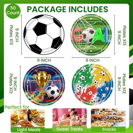 50PCS 9 INCH Soccer Birthday Plates – Party Paper Plates for Meal, Snacks & Birthday, Disposable Soccer Theme Plates for Game Day & Celebrations