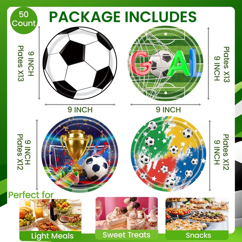 50PCS 9 INCH Soccer Birthday Plates – Party Paper Plates