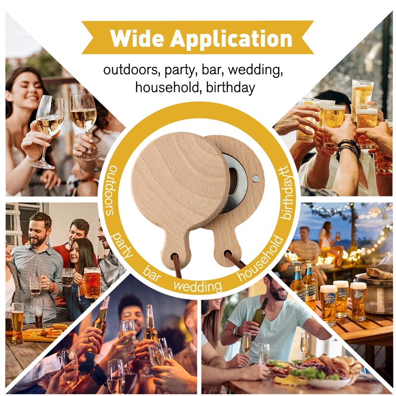 24 Pcs Magnetic Bottle Openers, 2.5" Bulk Wooden Beer Opener