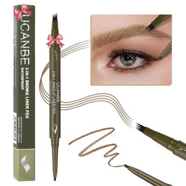 UCANBE Eyebrow Pen, Dual-Ended Eyebrow Pencil with 4-Fork-Tip & Gel Eyeliner for Women, Eye Brow Pen with Gel Eyeliner Pencil, Microblading Eyebrow Pencils with Hair Like Strokes, Light Brown Cosmetic Makeup:_Light Brown_2PCS
