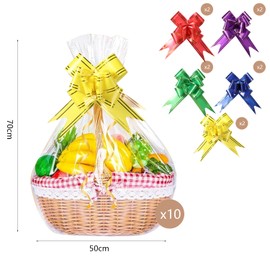 Cellophane Wrap for Hampers Clear Cellophane Bags Large with Pull Bows Gift Bags for Gift Baskets Hamper Making Easter Valentine's Day Presents